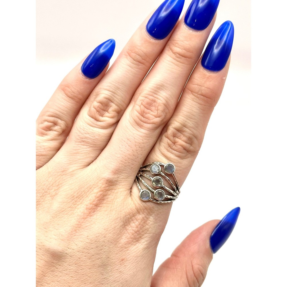 Faceted 5 Stone Labradorite Sterling Silver Handmade Ring Size 9
