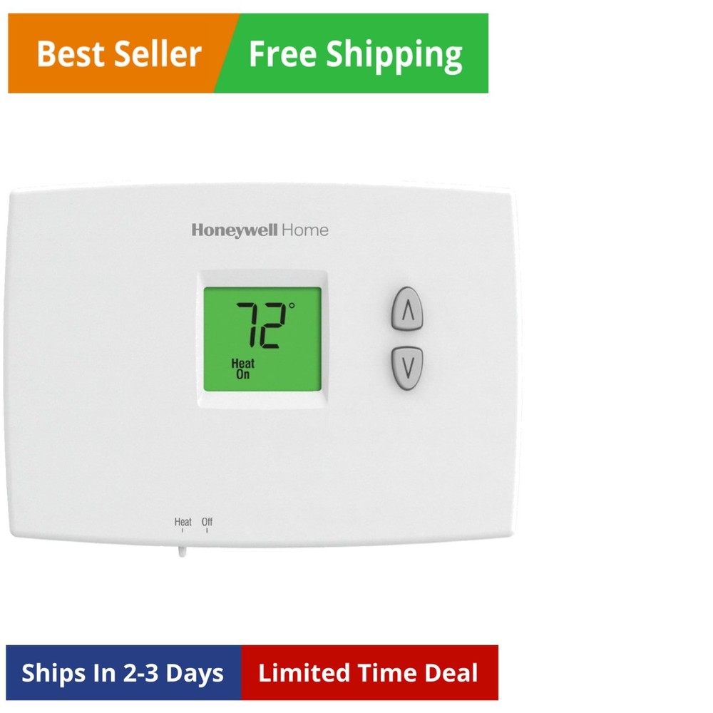 Horizontal PRO 1000 Non-Programmable Thermostat Heat Only Dual Powered Backlit
