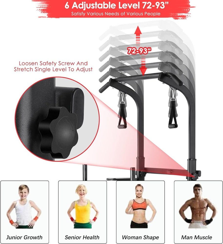 Power Tower with Bench Pull Up Bar Dip Station Gym Strength Training Adjustable
