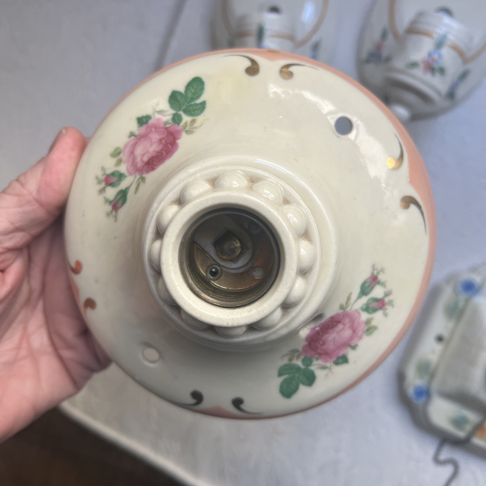 4 Antique Wall Light Sconce & Fixtures - 1 Porcelier #7H