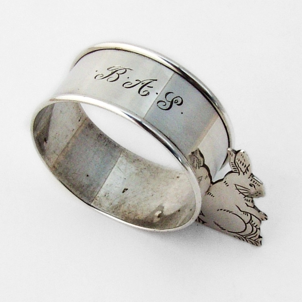 Figural Rabbit Napkin Ring Webster Sterling Silver Mono BAS