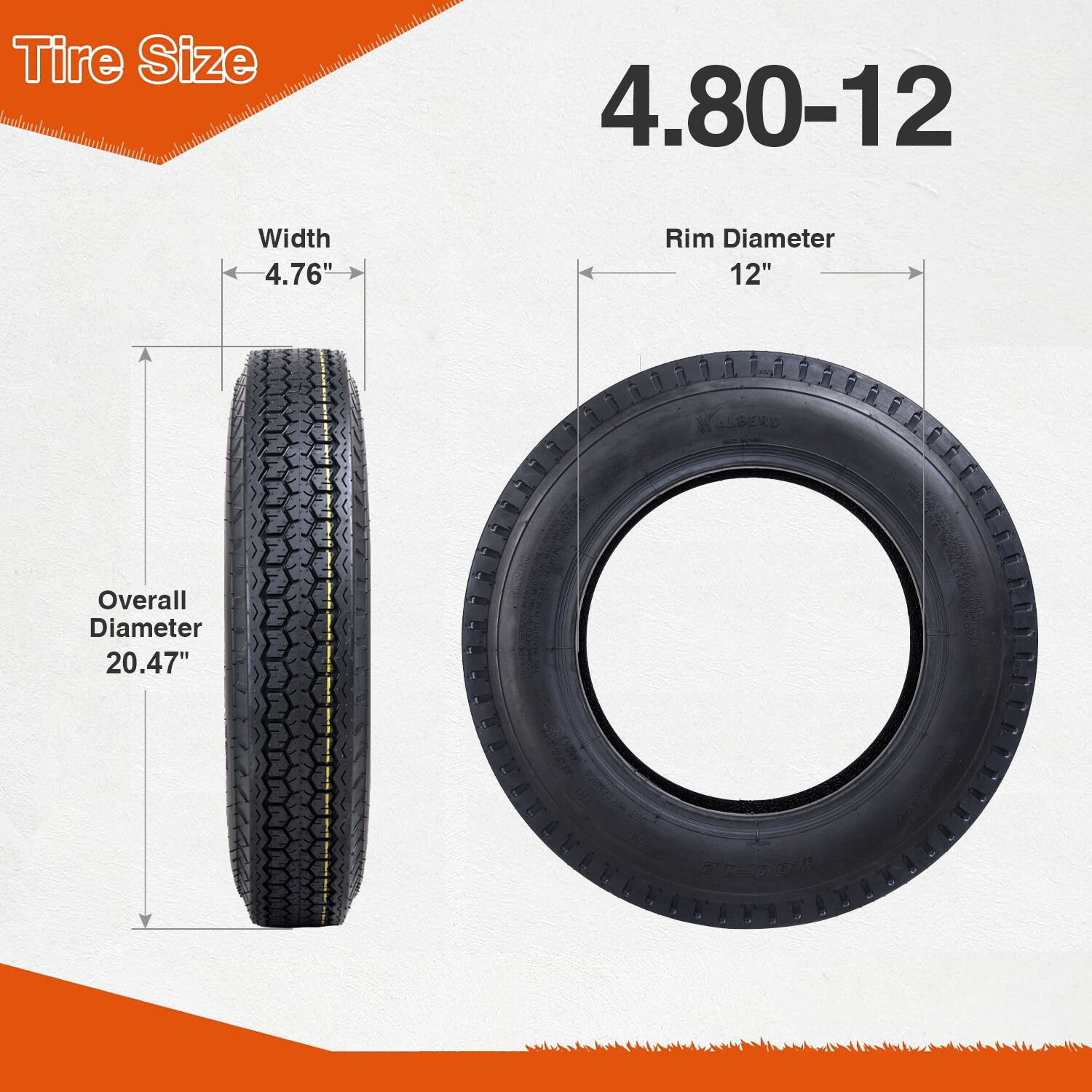 Set 2 4.80-12 Trailer Tires 6 PR 4.8-12 4.8x12 6 Ply Replacement Tire Heavy Duty