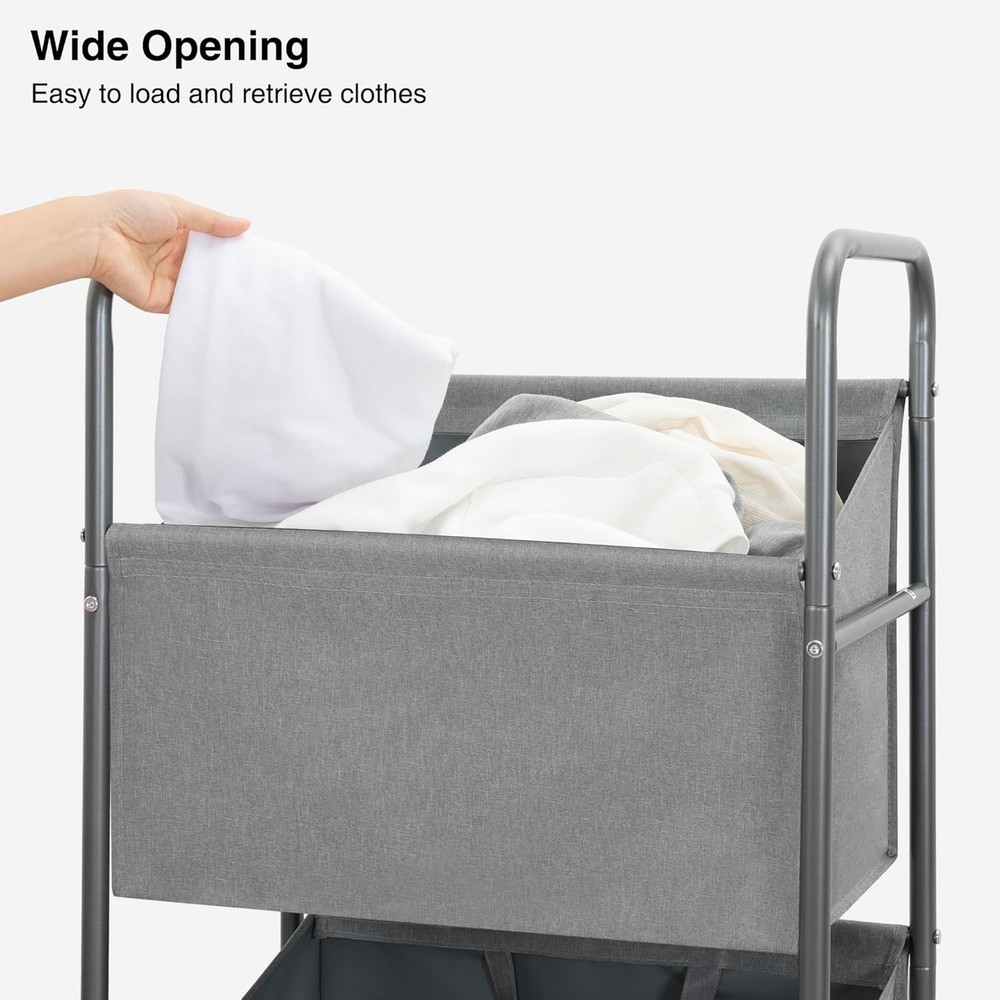 3-Tier Vertical Rolling Laundry Hamper W/ Removable Bags 120L Stackable Laundry