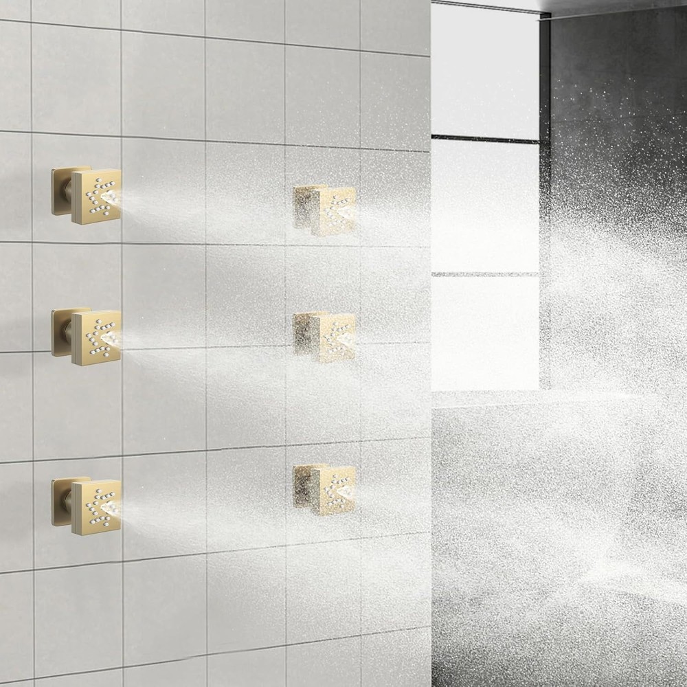 Brushed Gold 6PCS Dual Function Solid Brass Body Spray Shower Jets Massagers