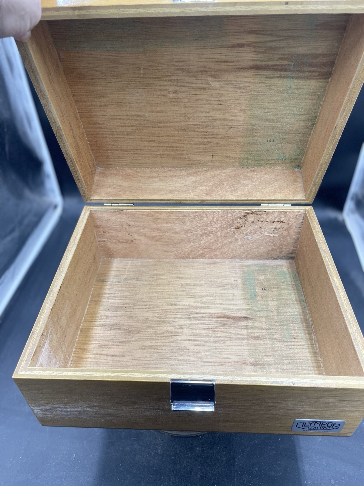 Vintage Olympus Tokyo Microscope And Accessories Wooden Box Case, Japan