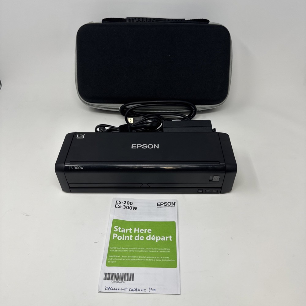 EPSON ES-300W Wireless Duplex Document SCANNER W/Power & USB Cable W/Case Tested