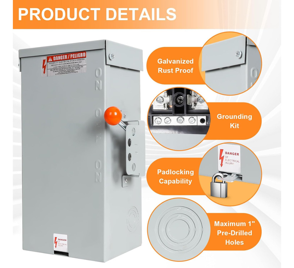 Manual Transfer Switch 100 Amp NEMA 4X, Generator Transfer Switch for Home Gener