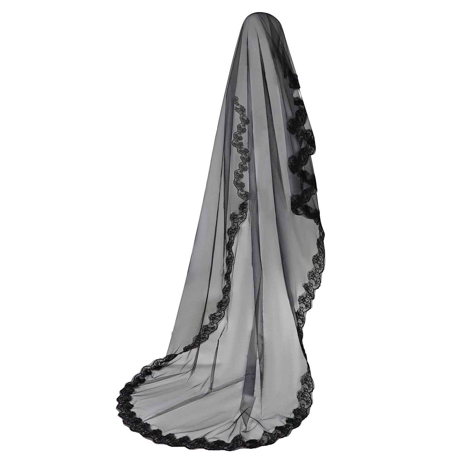 1 Tier Black Lace Veil Bridal Wedding Dress Veil Classic Sheer Bride Long Sha...