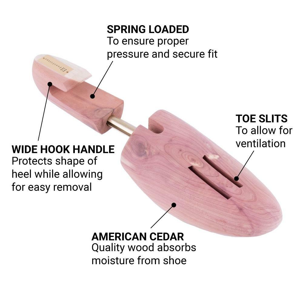 FootFitter Cedar Shoe Trees, Full Toe Block & Wide Hook Heel- Mens L [10 - 11.5]