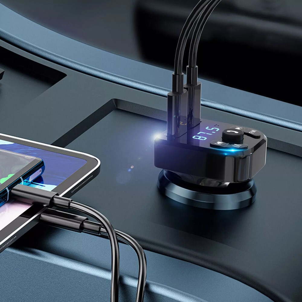 Bluetooth 5.0 Car Wireless FM Transmitter Adapter Hands-Free 2USB PD Charger AUX