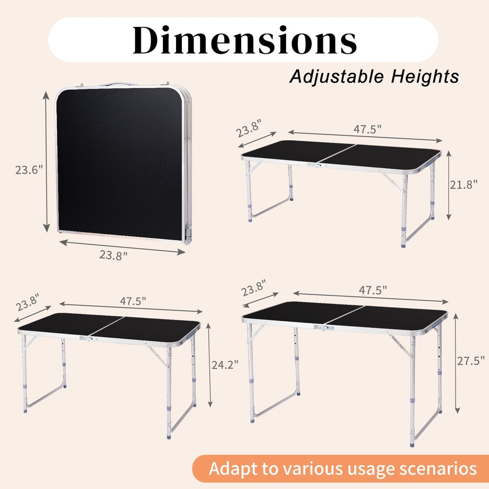 4Ft Portable Multipurpose Folding Table black