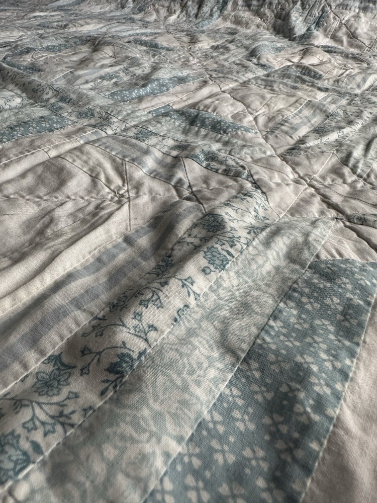Cutters Handmade patchwork quilt with blue and white fabrics