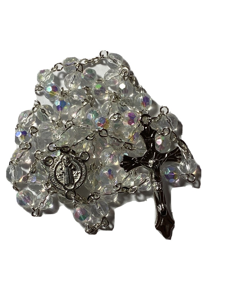 St Benedict Catholic Rosary Beads - Crystal AB