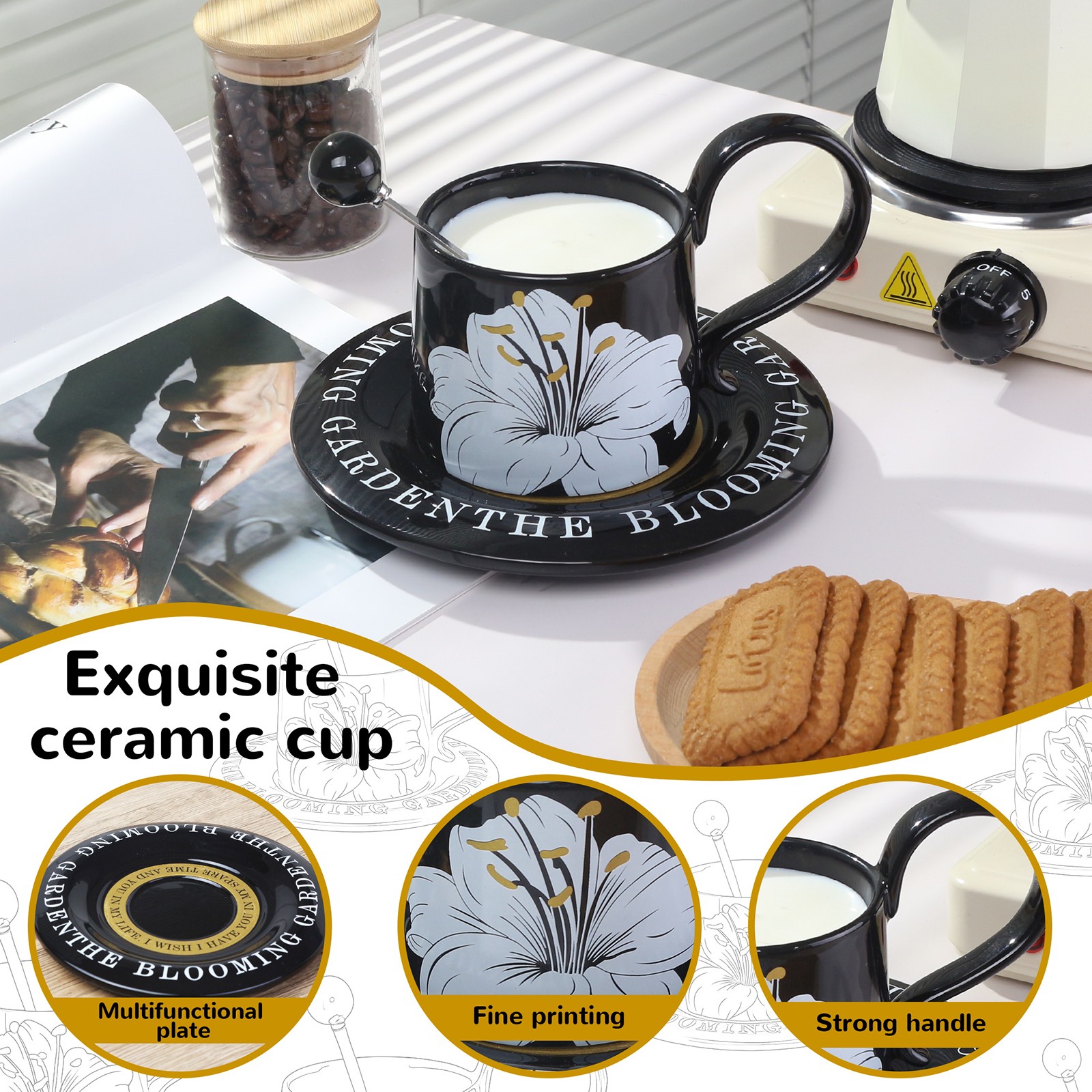 Ceramic Coffee Mugs Retro Style Afternoon Tea Mugs for Home Use, Black