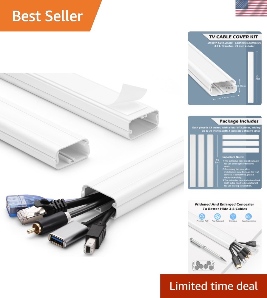 Elegant 39in Cable Concealer for Wall Mounted TVs - Durable and Paintable