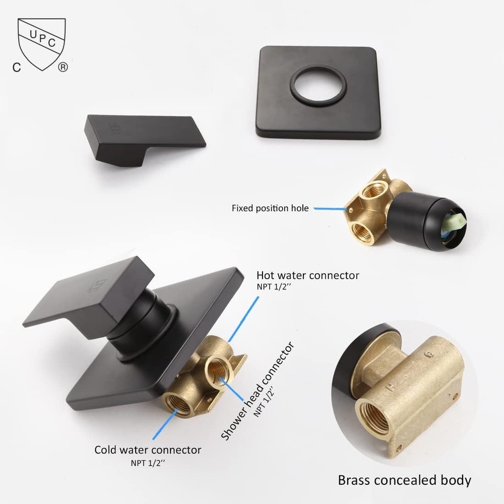 8 Inch Matte Black Shower Kit - Durable Brass Valve & Rainfall Function