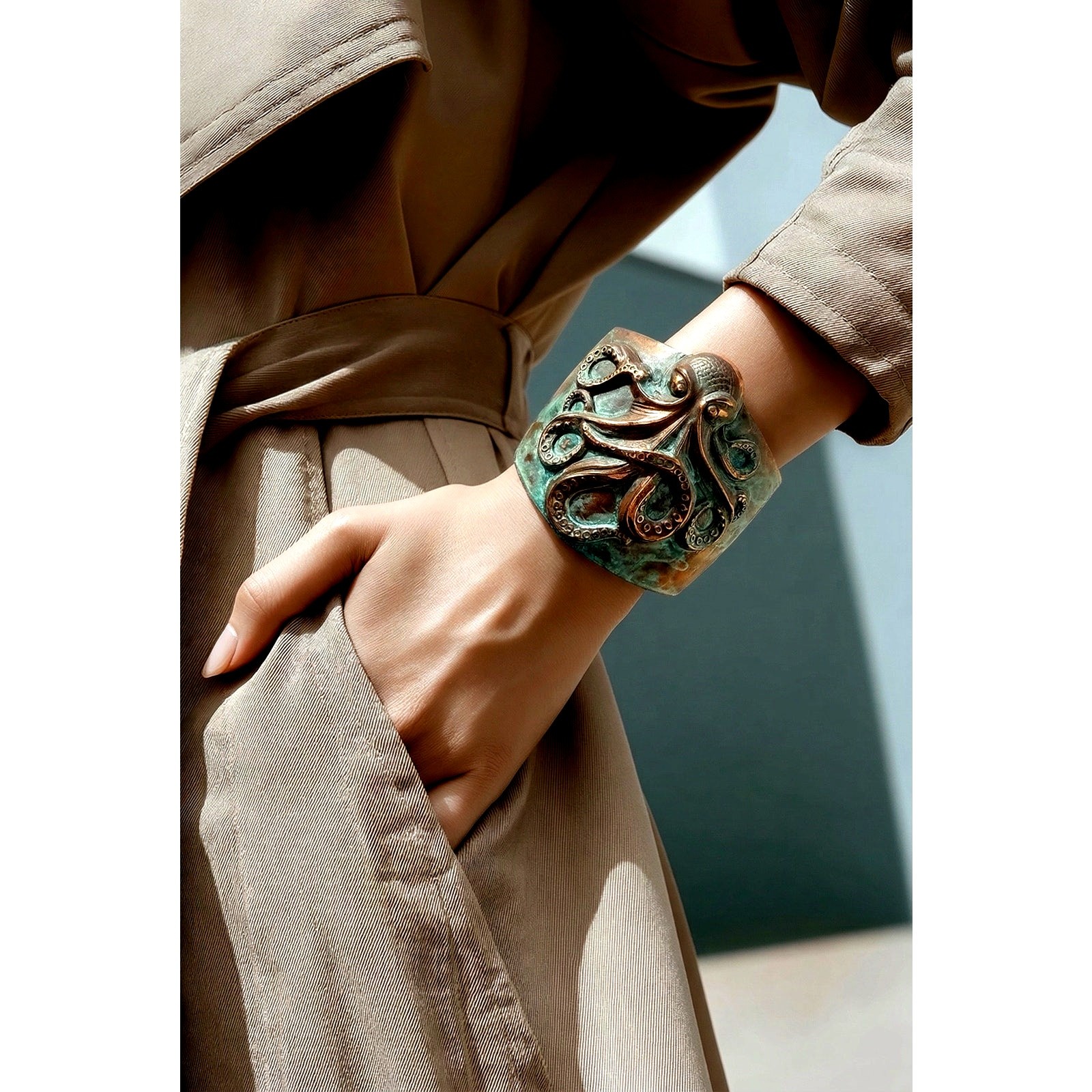 Elaine Coyne Verdigris Patina Brass Octopus Cuff Bracelet