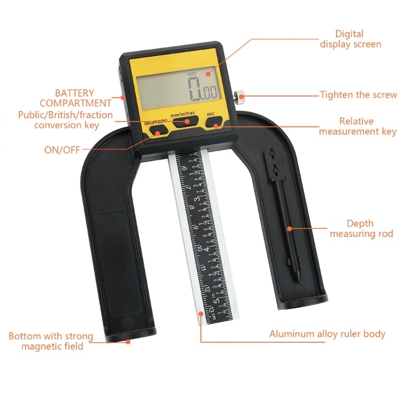 Automatic Shutoff Digital Depth Gauge for Construction Woodworking & Engineering