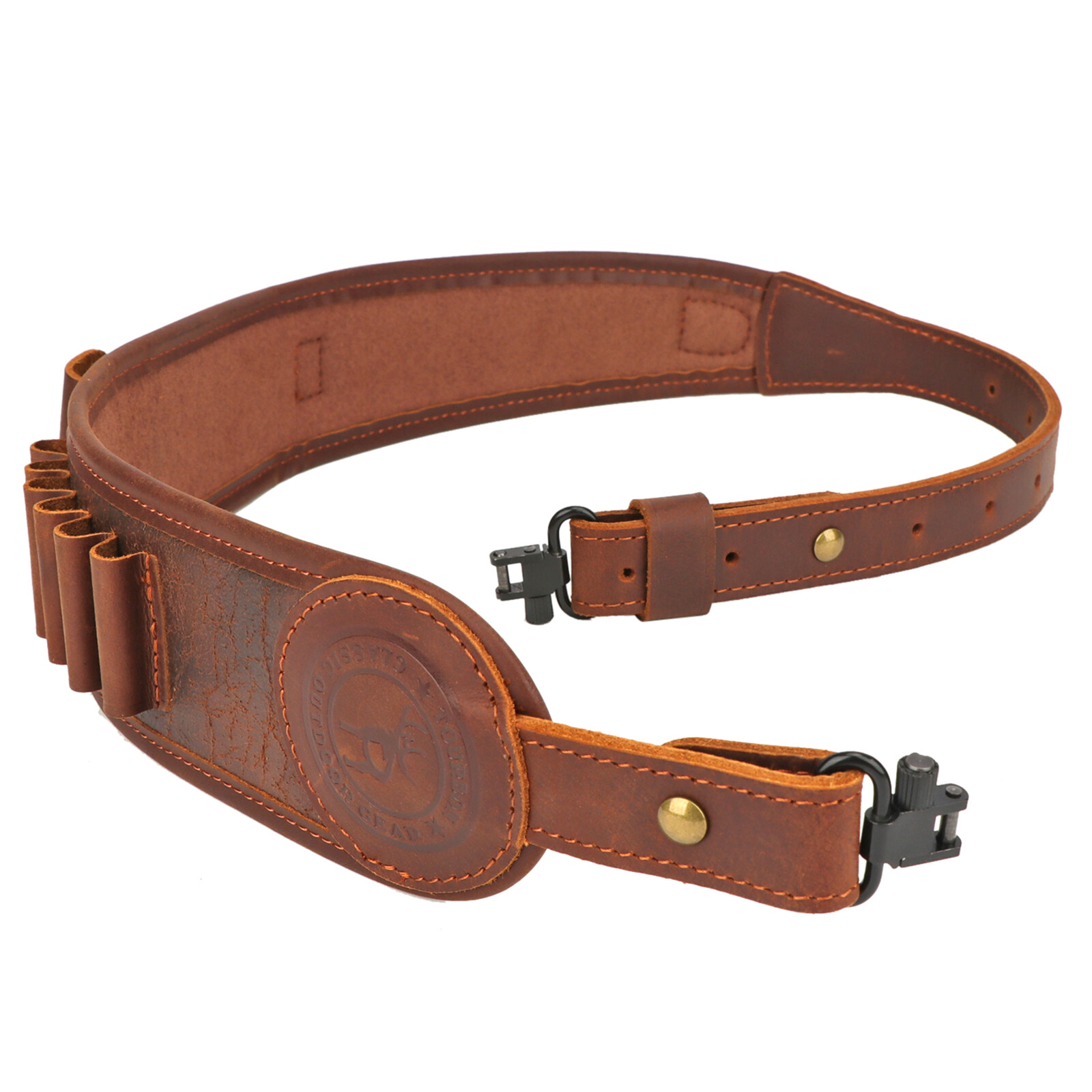 Tourbon PU Leather Rifle Sling Gun Shell Loops Hunt Ammo Strap .308.30-06,45-70