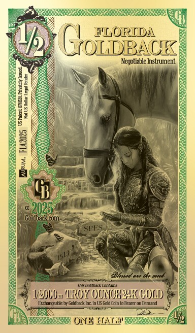 1/2 FLORIDA Goldback Aurum Gold Foil Note 1/2000 oz 24kt .999 Fine IN STOCK!!