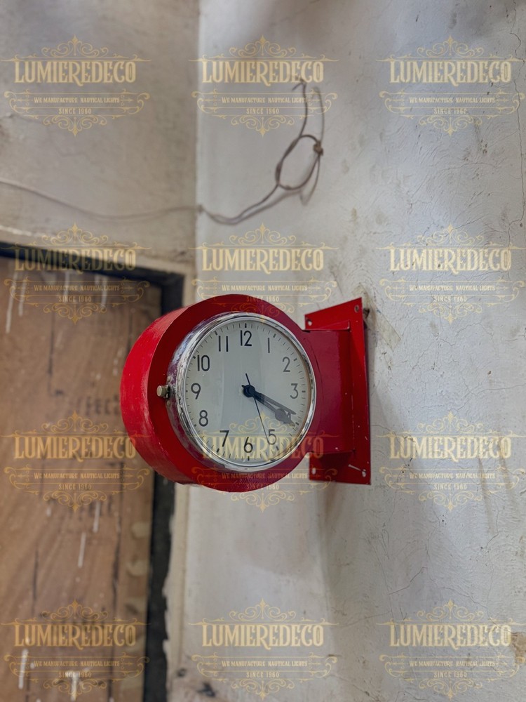 Double Sided Industrial Wall Clock Red Coated Citizen Battery Clock