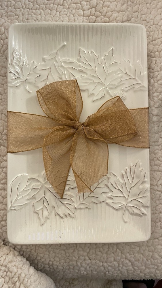 Hallmark Fall Foliage Rectangular Ceramic Tray Off-White 11" x 7"