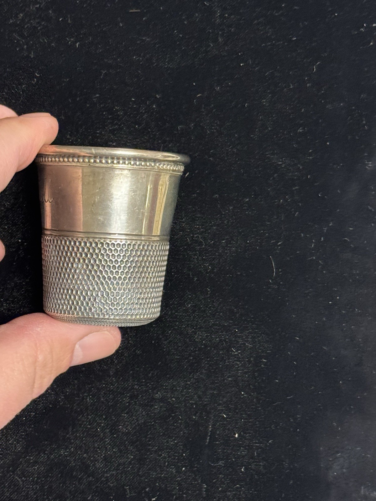 Antique Sterling "Only A Thimble Full" Shot Glass By Charles Thomae