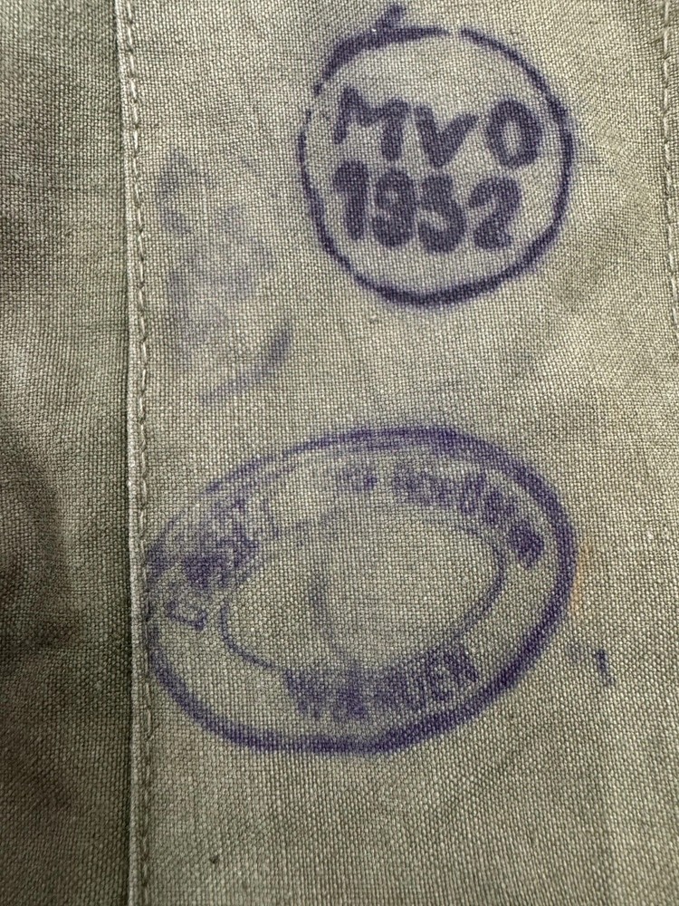 US WW II Military Shelter Half - Single Panel - Has Name & Dated “REPAIRED “