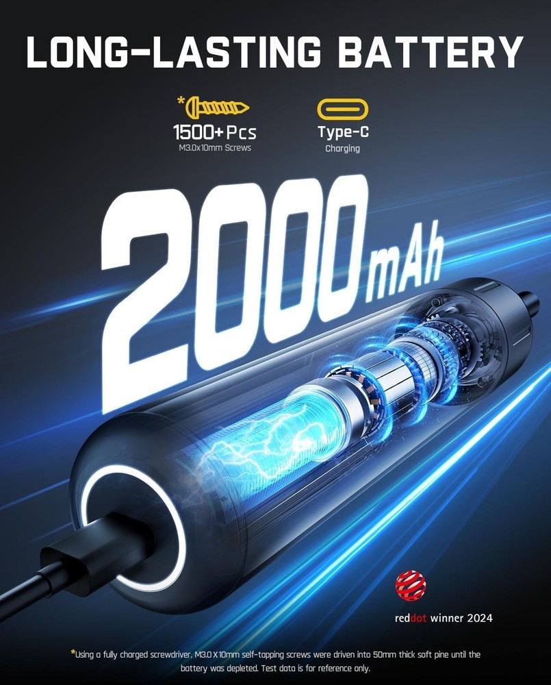 Pro Electric Screwdriver 16 S2 Bits 3 Torque 6Nm 2000mAh LED Case