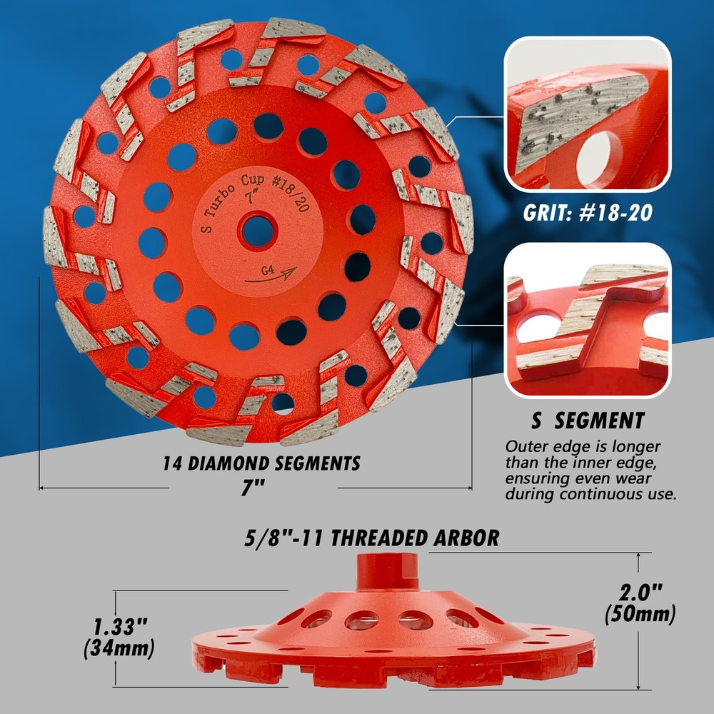 7" High Performance Diamond Grinding Wheels for Aggressive Concrete, Paint, E...