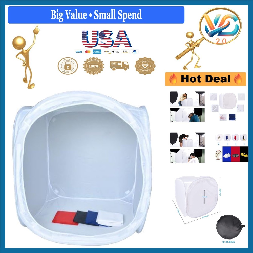 24" Portable Photo Studio Light Box Cube with 4 Backdrops All Devices