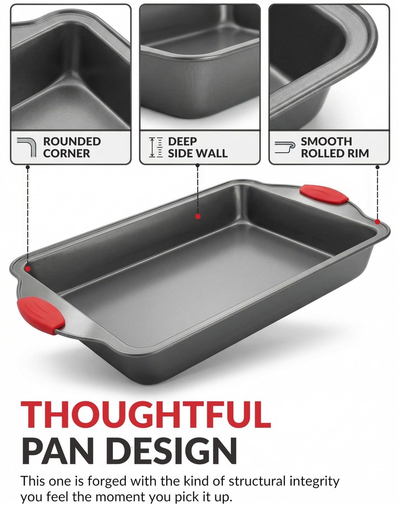 Boxiki Kitchen Non-stick 9x13 Rectangular Cake Pan - Durable Baking Pan for O...