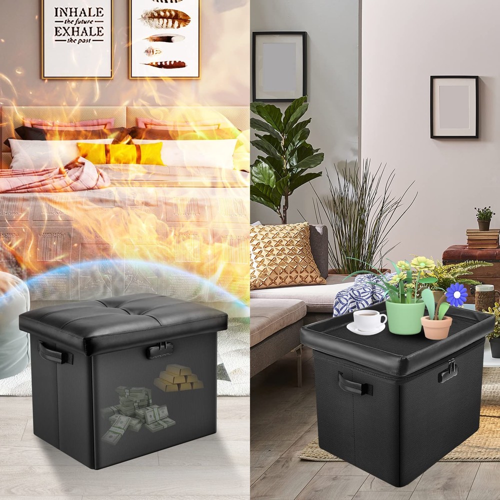 Storage Ottoman with LockFireproof Folding Ottoman Foot Rest Stool Storage Ch...