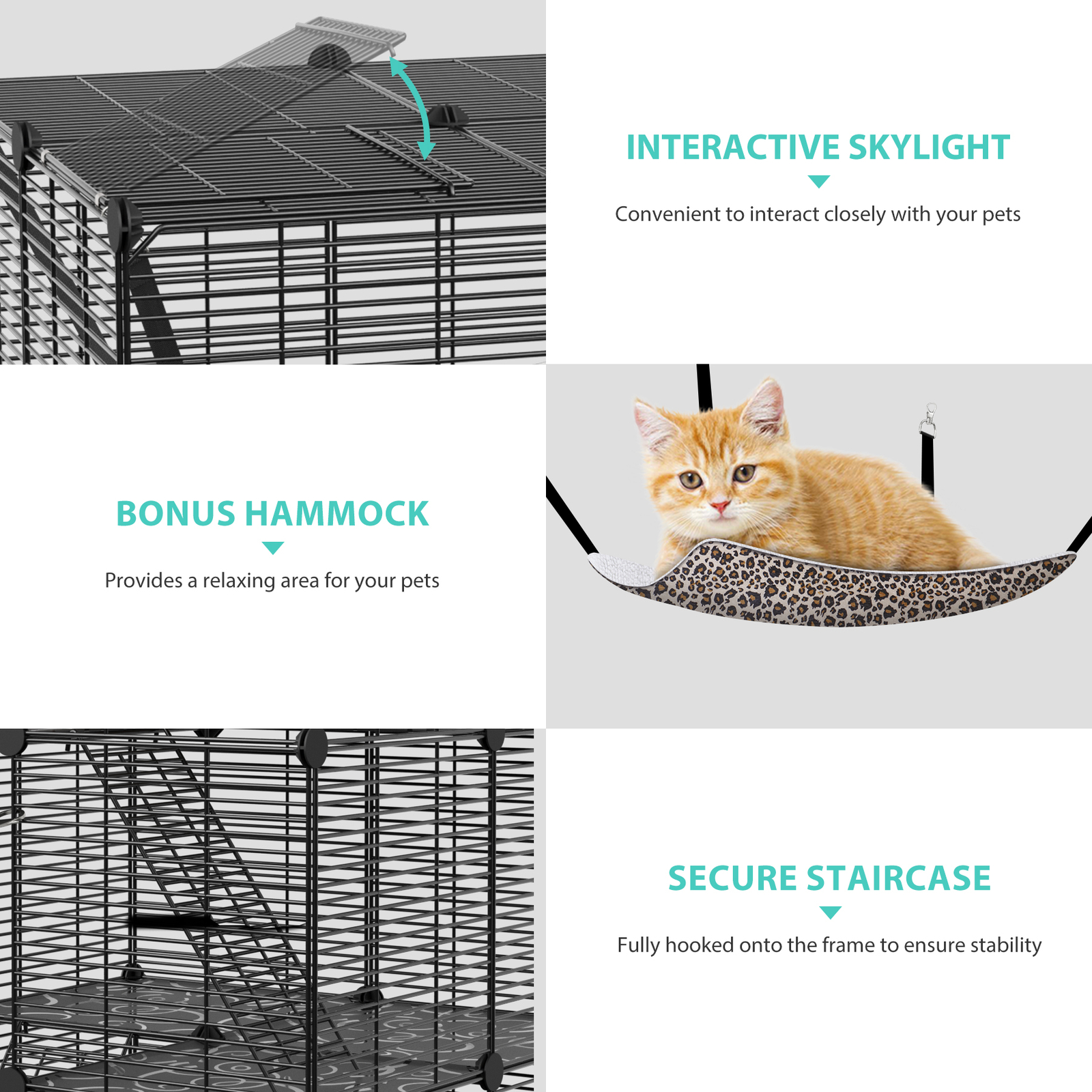 3-Tiers Cat Cage Enclosure Metal Wire Cat Kennel Playpen w/ Hammock for 1-2 Cats
