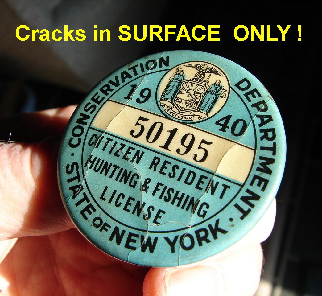 1940 NY State Conservation Departtment Hunting Fishing License Button Pinback
