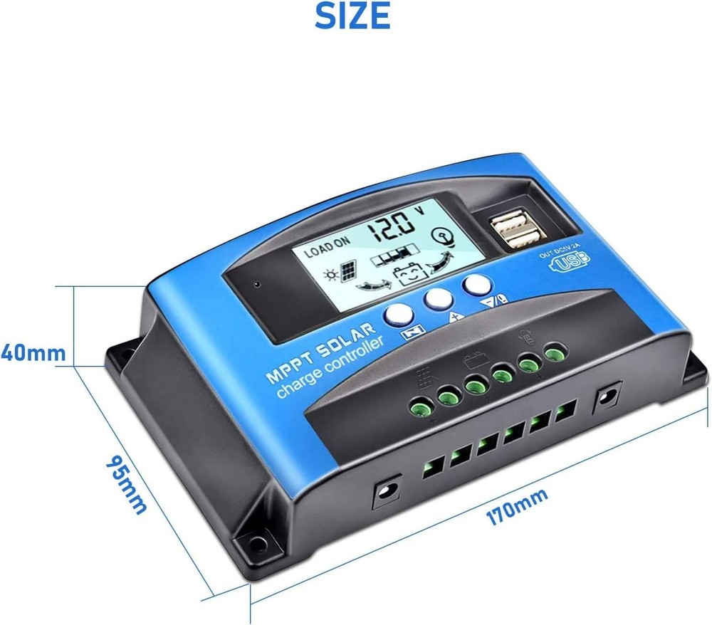 100A MPPT Solar Panel Battery Charge Controller 12V/24V Regulator Dual USB Port