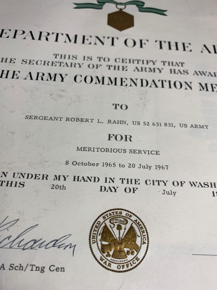 1967 US Army Commendation Medal & Certificate signed General Walter B Richardson