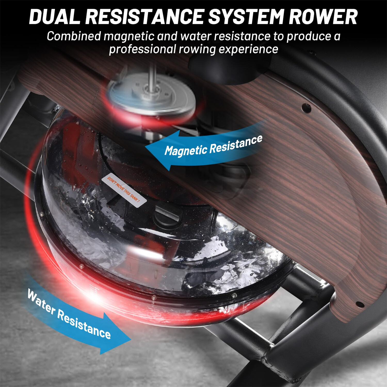 Dual Magnetic & Water Resistance Rowing Machine Extended Slide Max 350lb Weigh