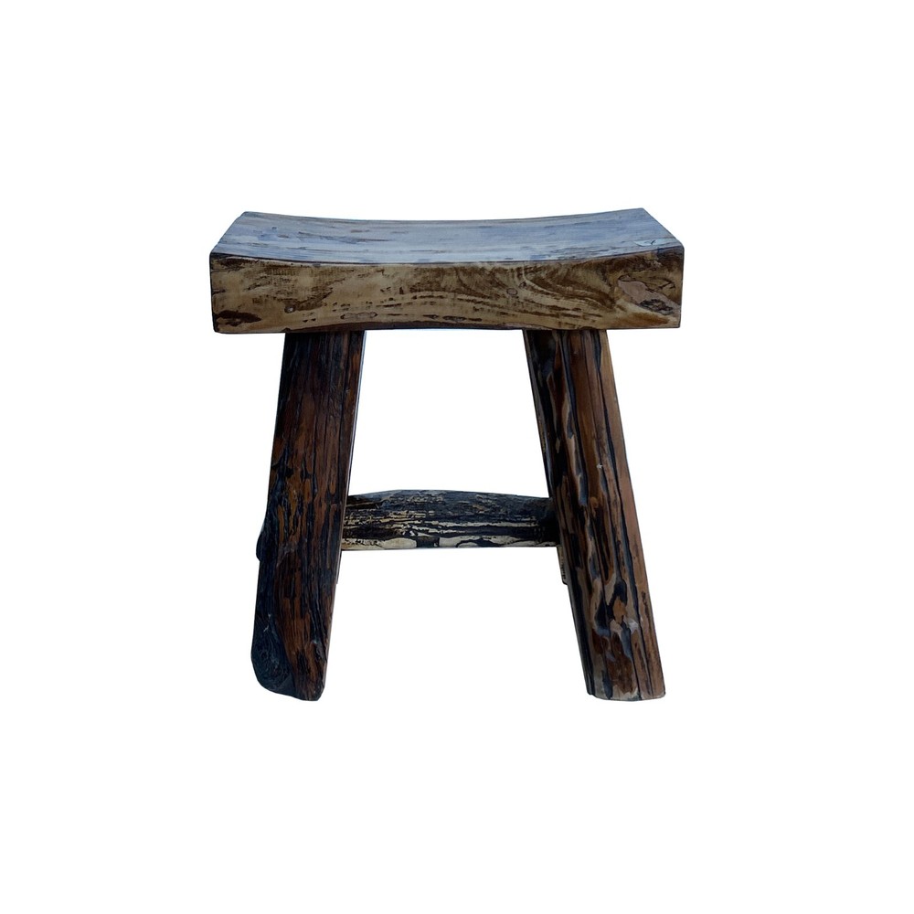 Rustic Raw Rough Wood Grain Rectangle Slim Stool Bench Side Table JK328 #9