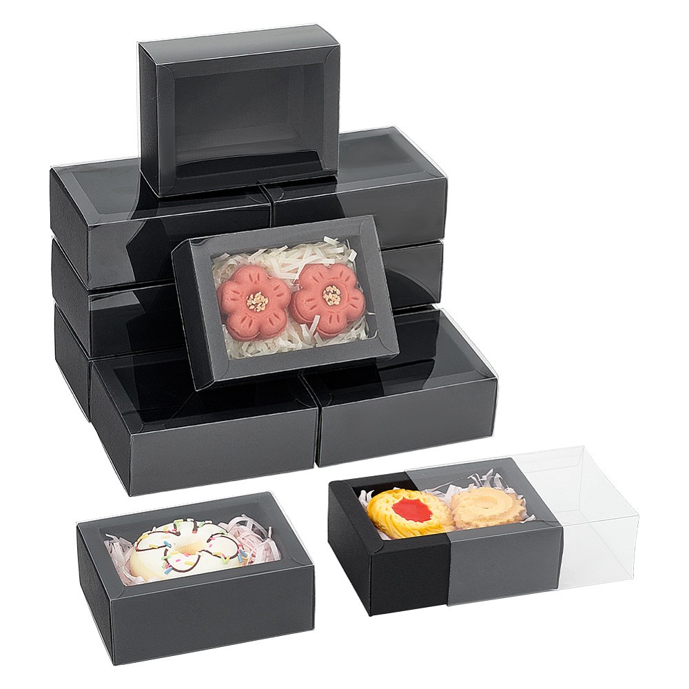 12sets Foldable Paper Drawer boxes with Clear Plastic Cover Gift Packaging