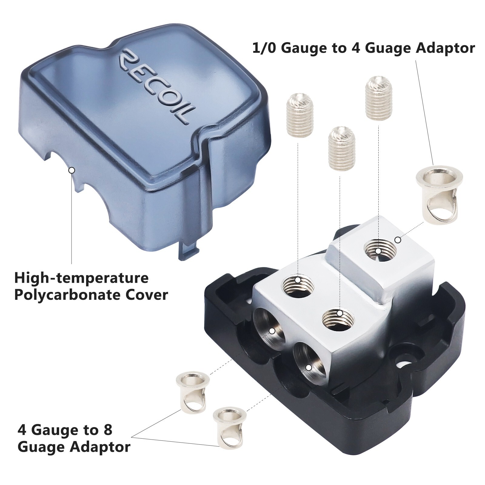 Recoil DB12P 2 Way Power Distribution Block 1 X 0/2/4 Gauge In 2 X 4/8 Gauge Out