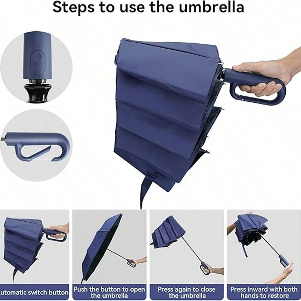 Automatic Folding Umbrella, Portable Rain Umbrella With Loop Buckle, Windproof