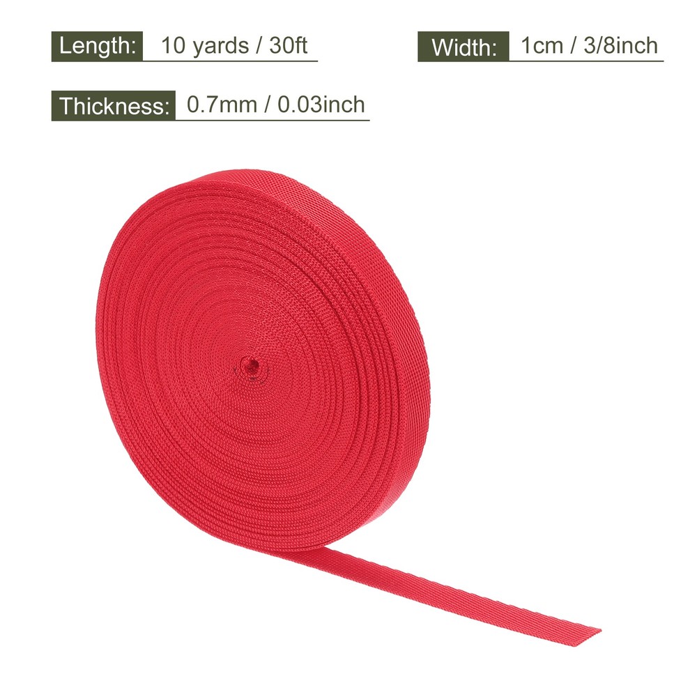 Flat Nylon Webbing Strap 3/8 Inch 10 Yards Red for Backpack