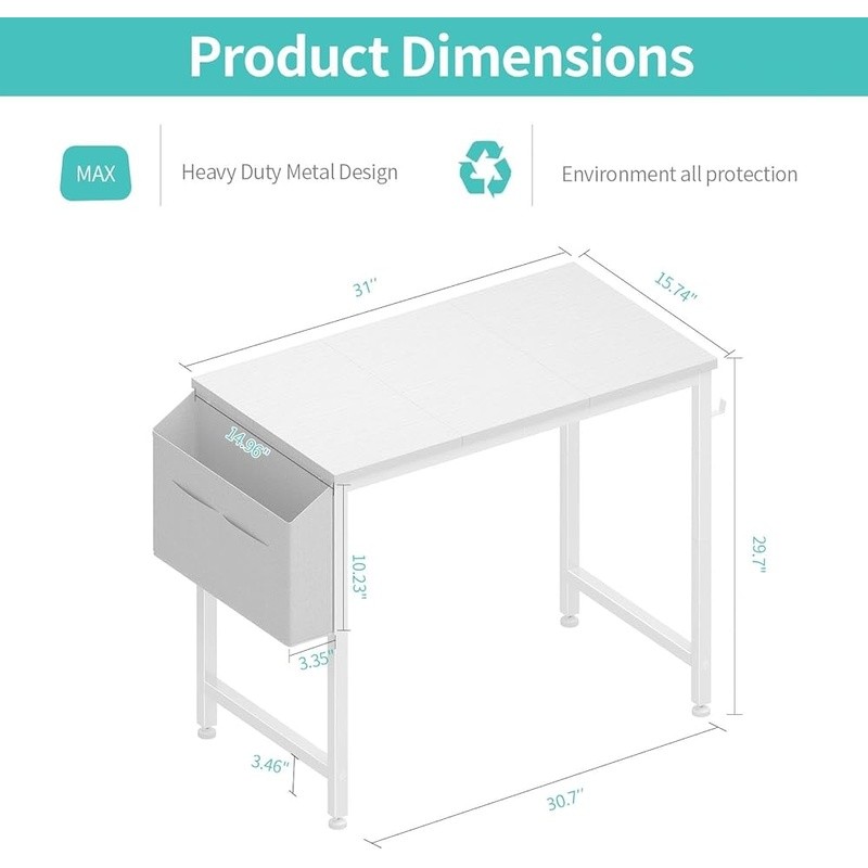 Compact Multifunctional Computer Desk Small Writing Desk W/ Storage Bag Hooks US
