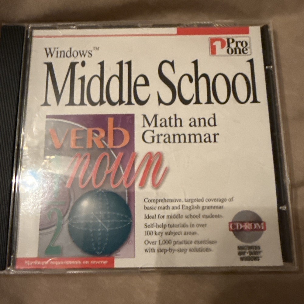 MIDDLE SCHOOL / MATH & GRAMMAR 1 PRO ONE CD-ROM (1995) WINDOWS 3.1 x /95 PC