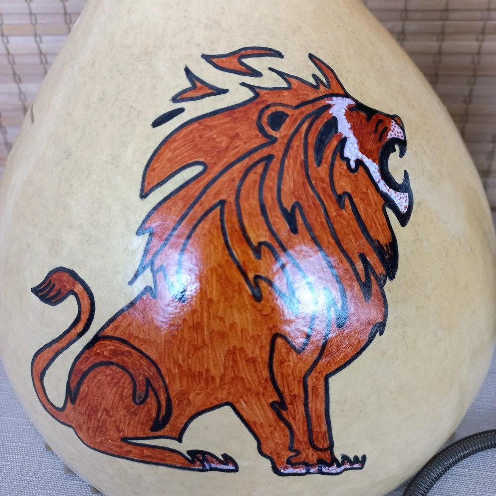 Hand-Painted Lion Thunder Gourd - Unique Percussion Instrument