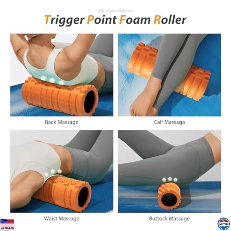 5-in-1 Foam Roller Set - Deep Tissue Massage, Trigger Point Therapy & Stretch