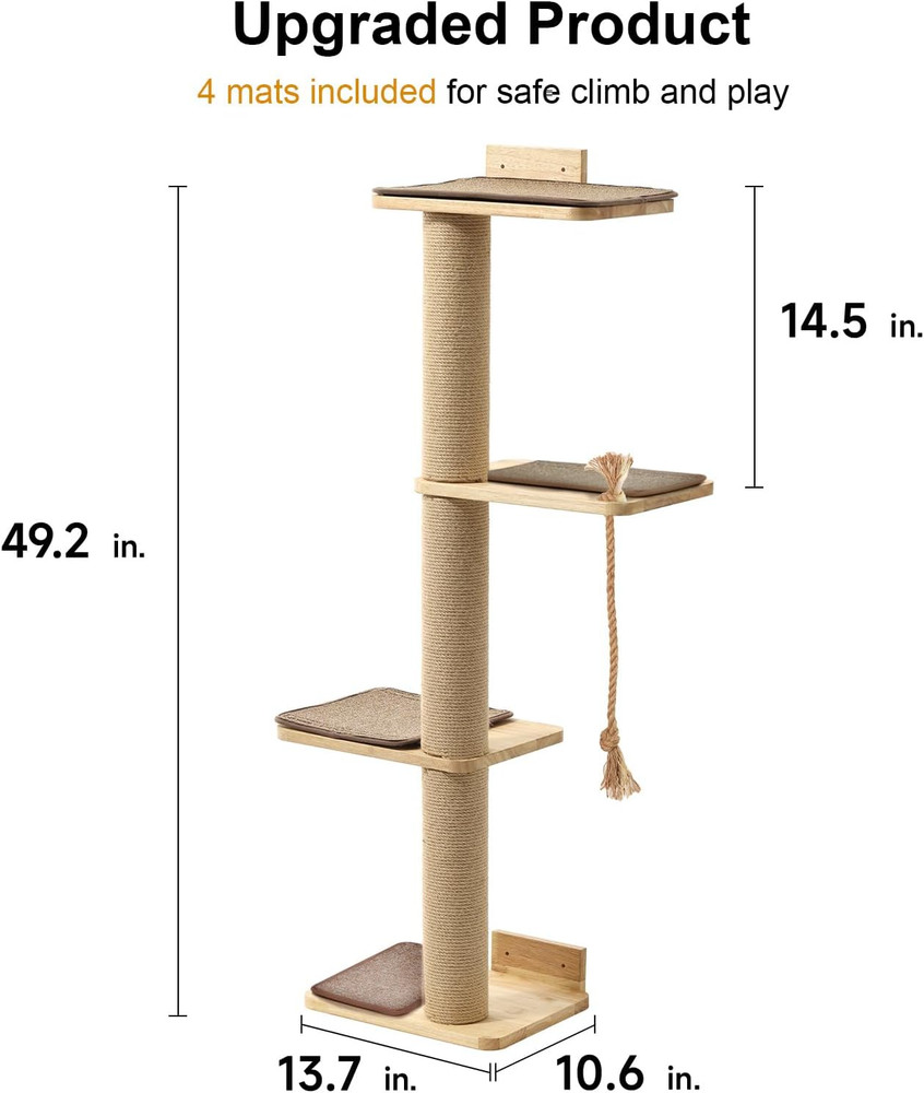 Cat Scratching Activity Tree Wall Mounted, 50 Inch Cats Scratch Post, with Kitte