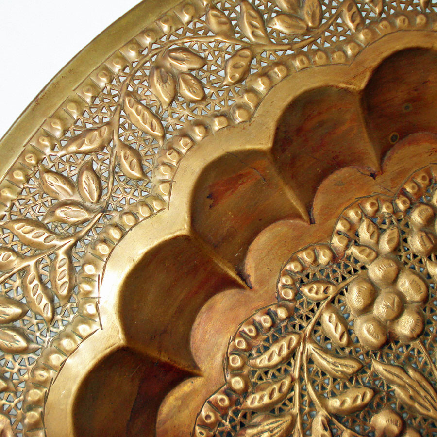 Solid Copper Embossed Patio Bistro Table Wrought Iron Base