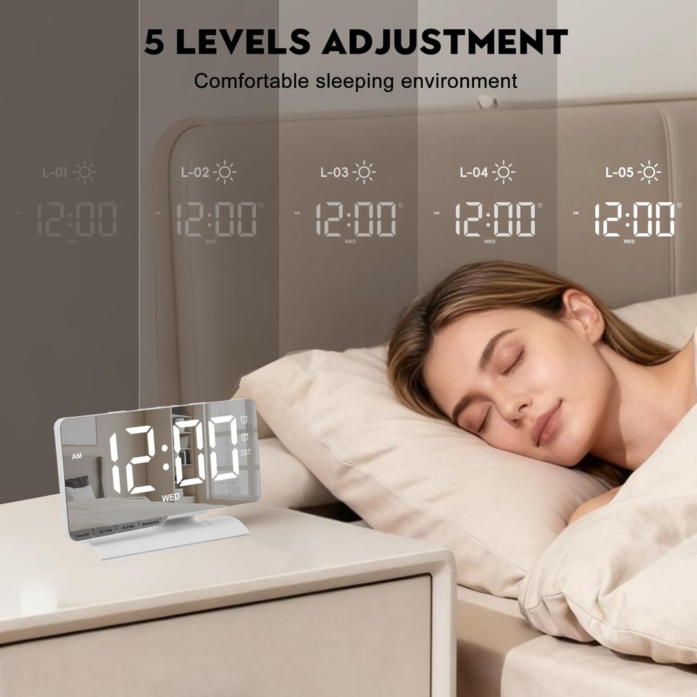 Digital Clock,Alarm Clock Bedside,7.3'' Large LED Mirror with Date Display,Du...